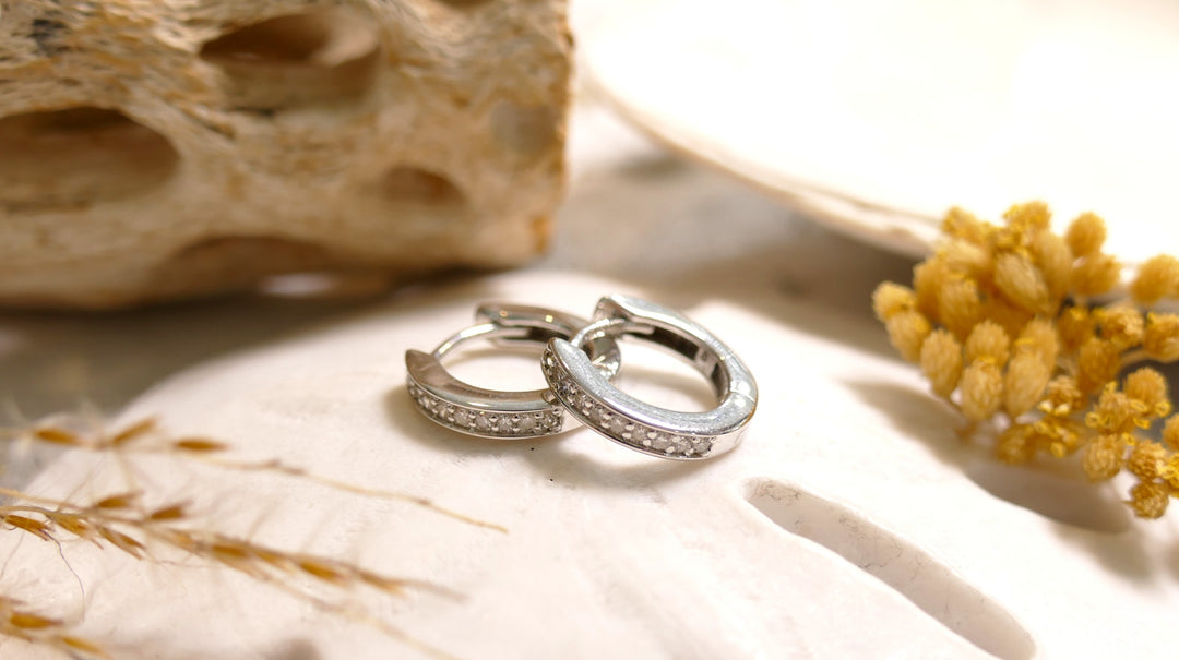 Dune - Sterling Silver - Silver 10mm Natural Diamond Hoop Earrings