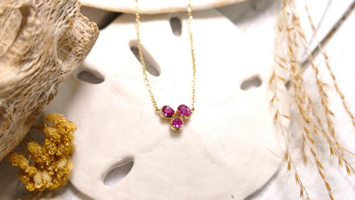 14k Yellow Gold 3 Stone Pink Sapphire Pear Necklace 18"