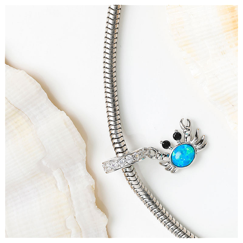 Ocean - Sterling Silver - Blue Opal Cubic Zirconia Crab Dangle Charm