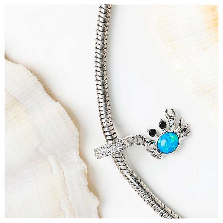Ocean - Sterling Silver - Blue Opal Cubic Zirconia Crab Dangle Charm