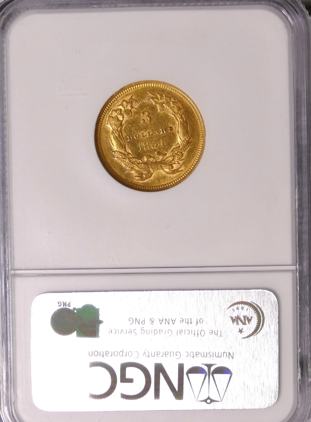 U.S 1854 3 dollar Gold Coin Philadelphia Mint AU 53