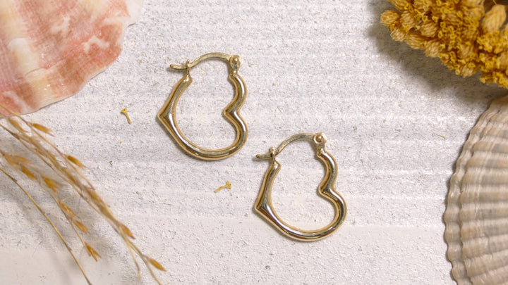 14k Yellow Gold Heart Hoop Earrings