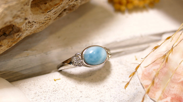 Sterling Silver - Silver CZ Oval Larimar Ring (Size 6)
