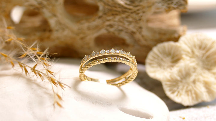 14K Yellow Gold 0.22ct Natural Diamond Double Band Ring (Size 5.5)
