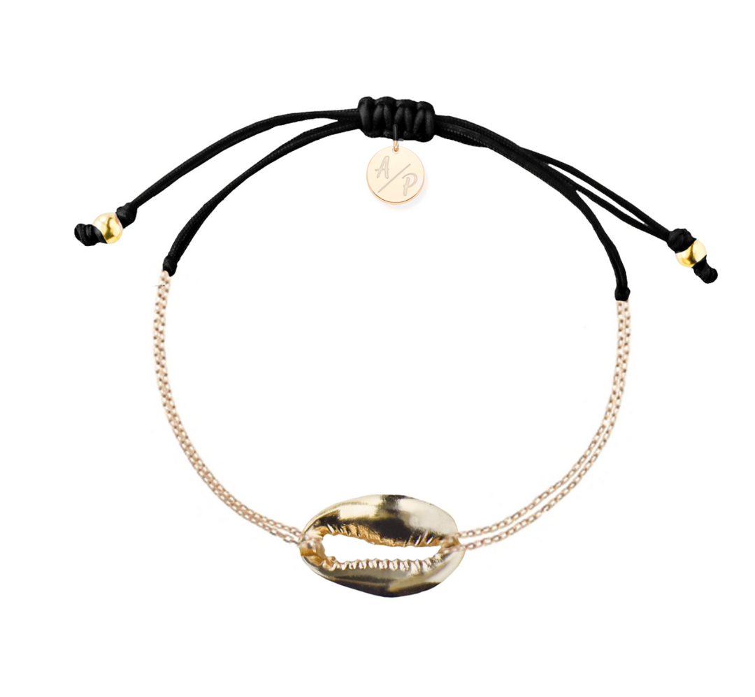 Adriana Pappas - - 14K Gold Filled - Metallic - Black Cord Chain Shell Bracelet - Adjustable