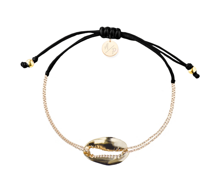 Adriana Pappas - - 14K Gold Filled - Metallic - Black Cord Chain Shell Bracelet - Adjustable