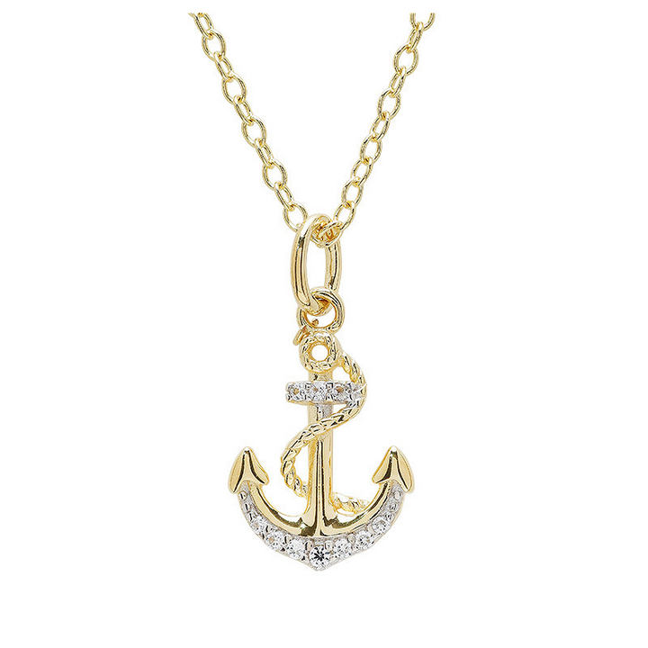 Ocean - - Gold Vermeil White Sapphire Anchor Necklace