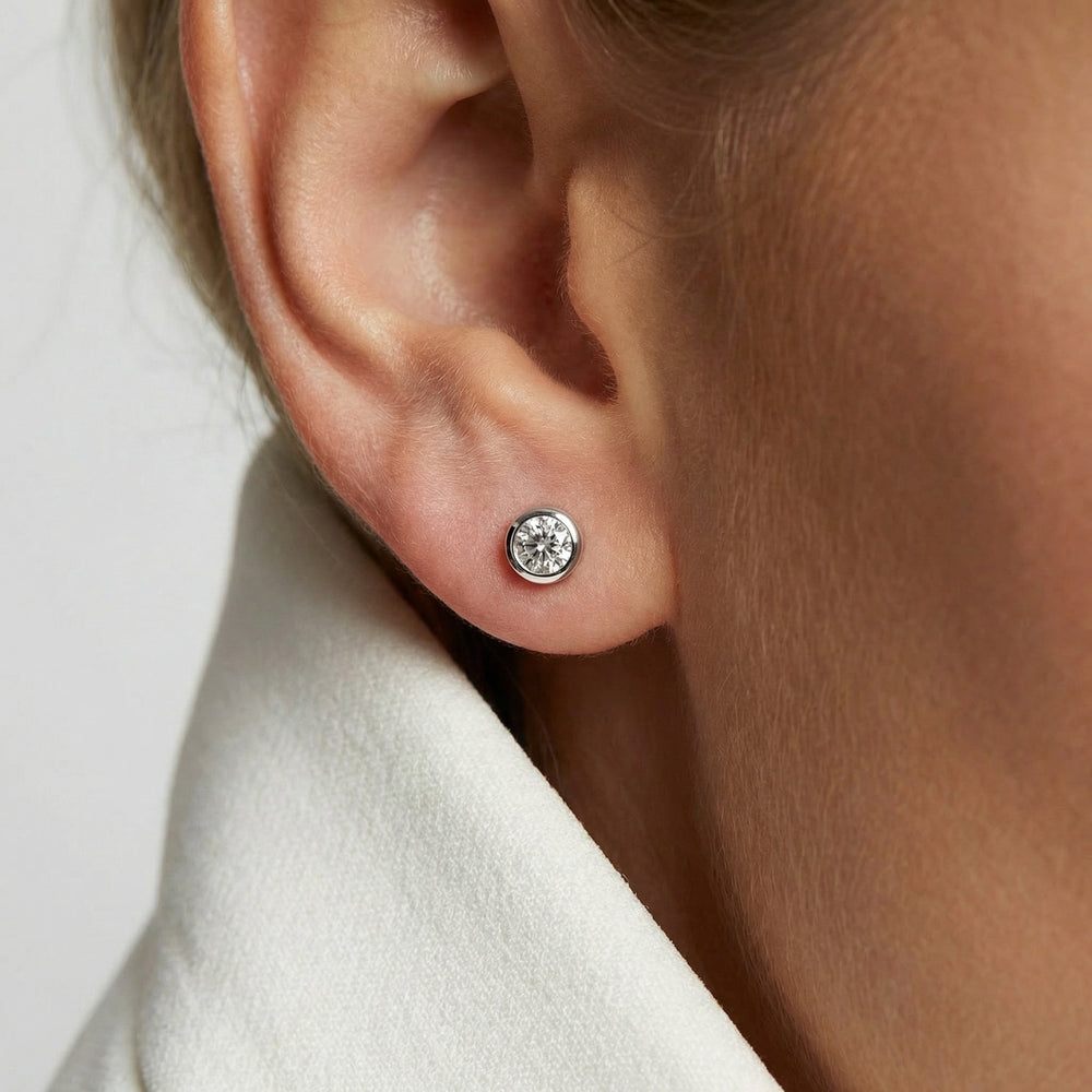 Sif Jakobs - Sterling Silver - Silver "Sardinien Uno" Round Cubic Zirconia Stud Earrings