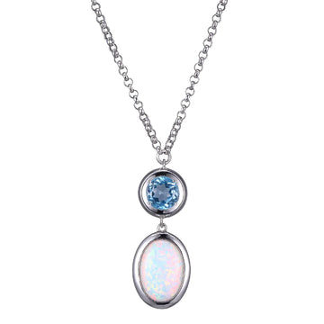 Elle - Sterling Silver - "Mirage" Opal & Blue Topaz (17"+3" Rolo Chain) Pendant