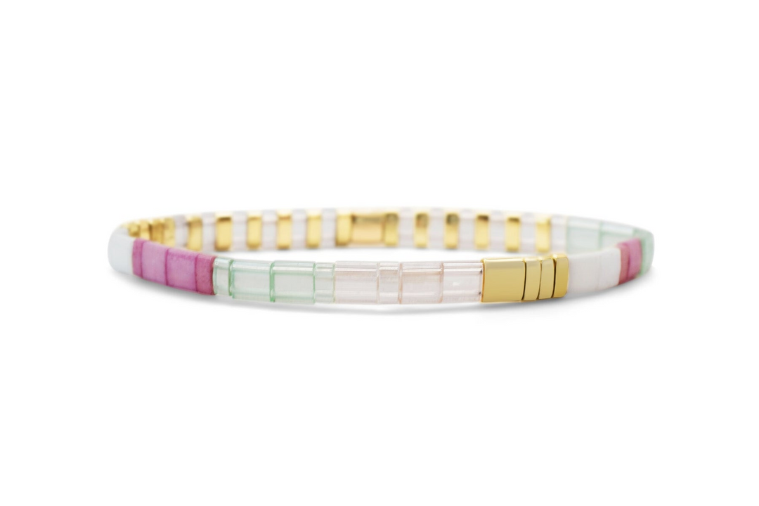 Stia Couture - - Gold "Happy Bday" Tila Bead Stretch Bracelet