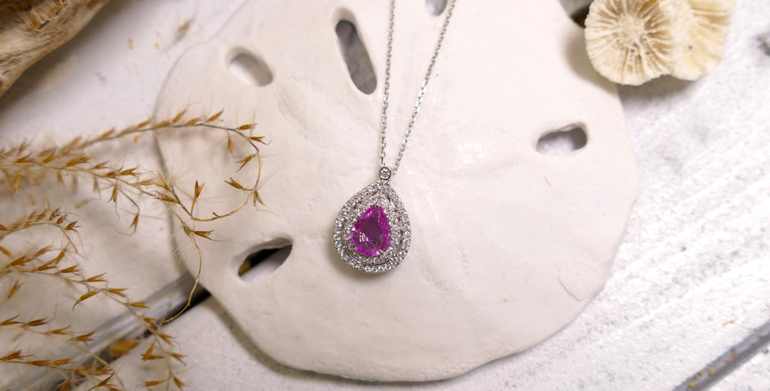 14k White Gold 1.02ct Pink Sapphire Pear Pendant