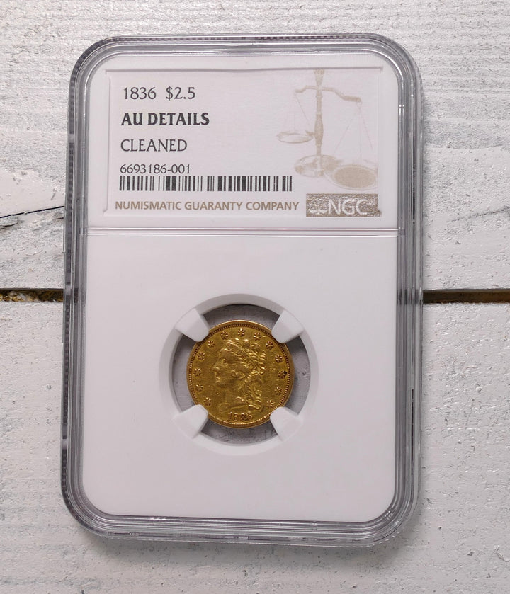 1836 $2.5 GOLD COIN  PHILLY AU DETAILS CLEANED