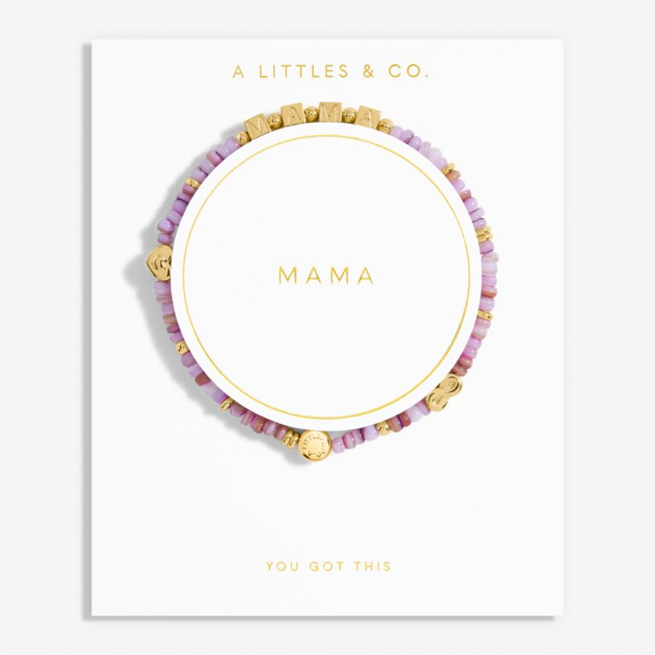 A Little & Co - Brass - Gold - Purple - Mama - Stretch Beaded Bracelet 6 7/8"