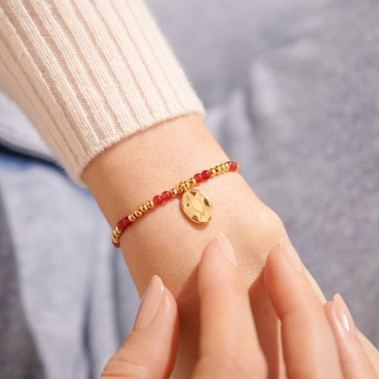 A Little & Co - Brass - Gold - January Birthstone - Garnet Beaded Stretch Bracelet 6 7/8"