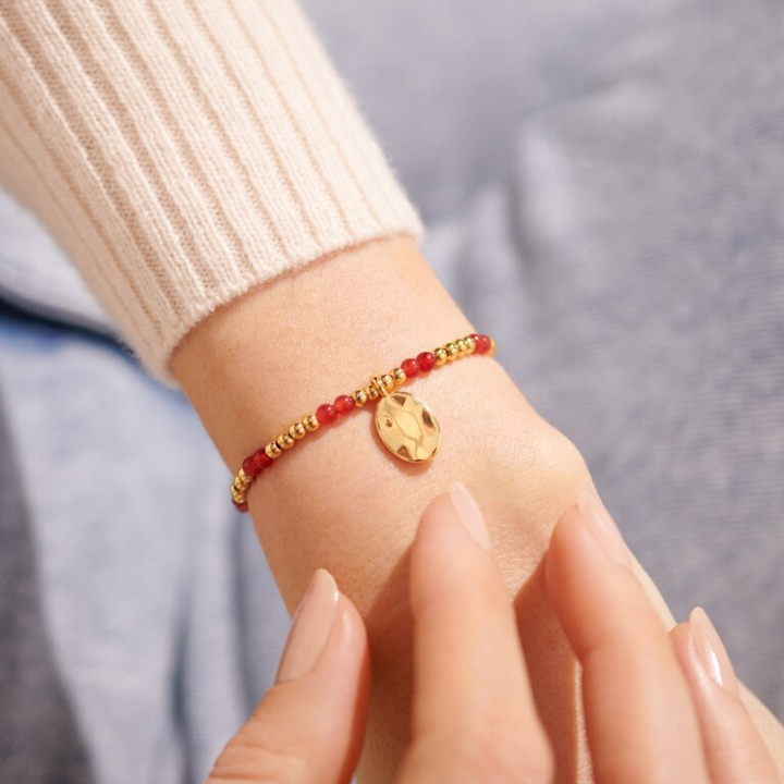 A Little & Co - Brass - Gold - January Birthstone - Garnet Beaded Stretch Bracelet 6 7/8"