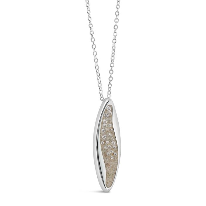 Dune - Sterling Silver - Silver Ocean Current Natural Diamond Dangle Necklace