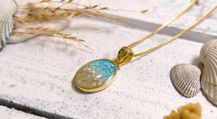 Dune - Sterling Silver - Gold Vermeil Ocean Gradient Sand Drop Oval Necklace (18')