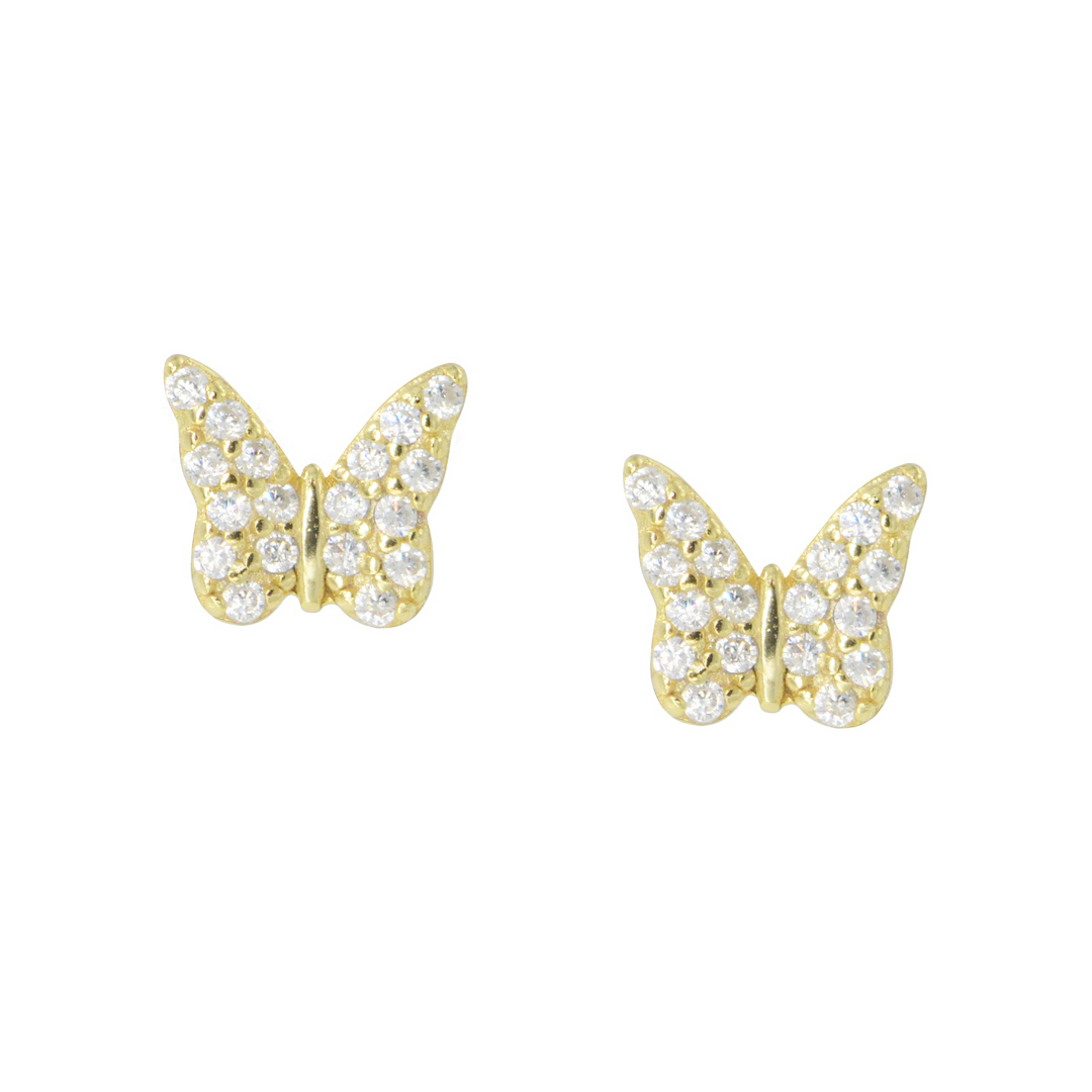 Sterling Silver Yellow Gold ct. Cubic Zirconia Butterfly Stud Earrings