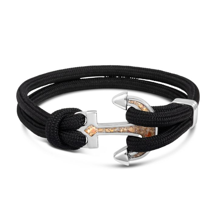 Dune - Stainless Steel - Anchor 20mm x 29mm Ocean City Beach Sand Cord Bracelet up to 8"