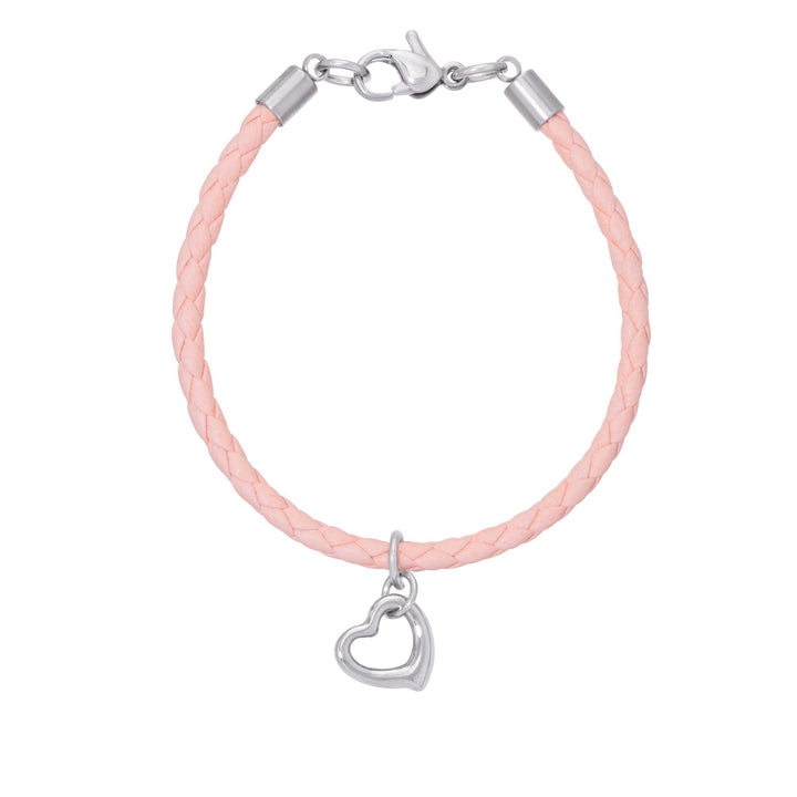 Lily Nily - Sterling Silver - Silver Pink Crystal Heart 6" Leather Bracelet
