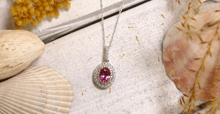 14k White Gold Rose Gold .38ct + Natural Diamond Pink Tourmaline Pendant