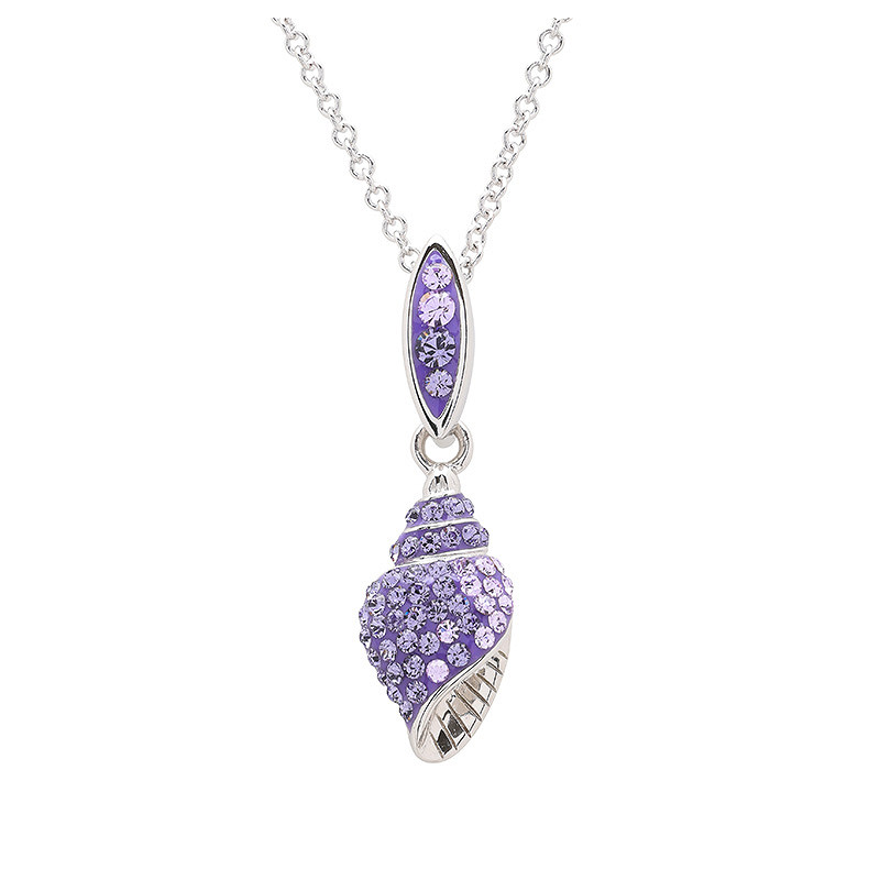 Ocean - Sterling Silver - Silver Purple Crystal Shell Necklace