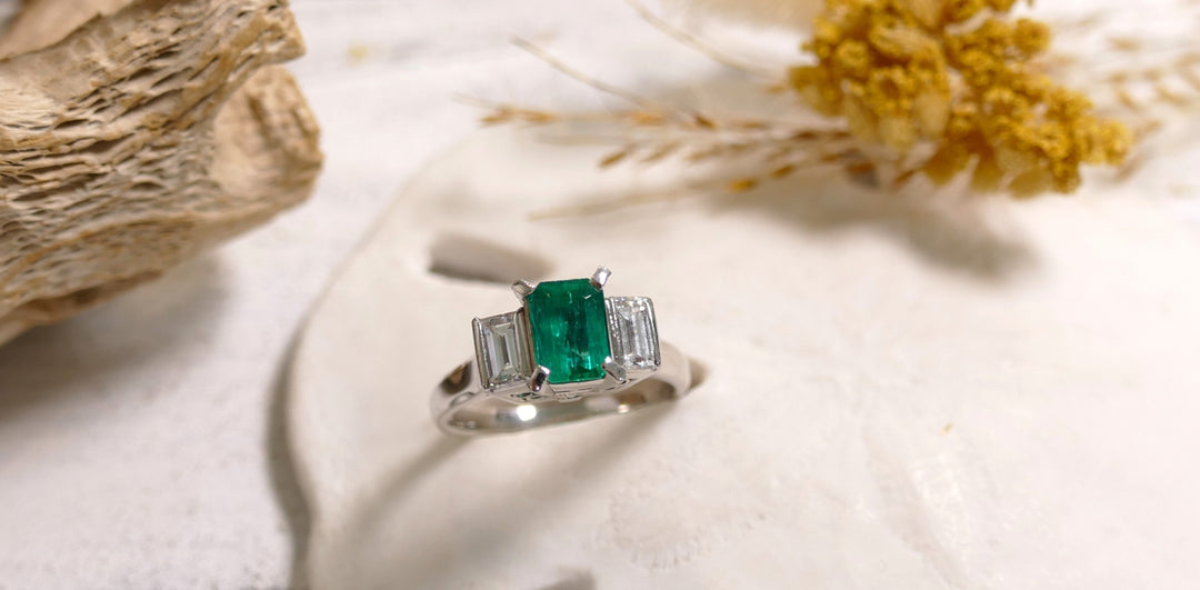 Platinum 0.56ct - Emerald 0.87ct Natural Diamond Emerald Cut Ring (Size 5.5)