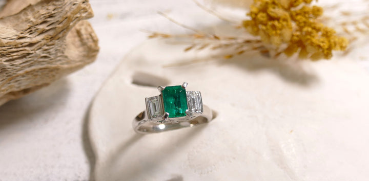 Platinum 0.56ct - Emerald 0.87ct Natural Diamond Emerald Cut Ring (Size 5.5)