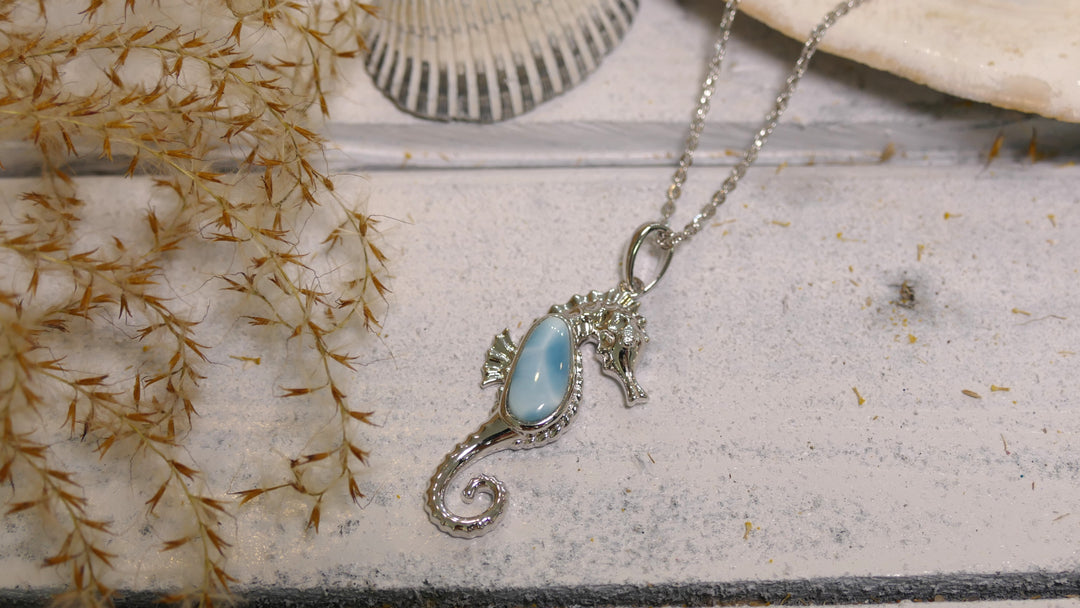 Sterling Silver - Silver Larimar Sea Horse Pendant