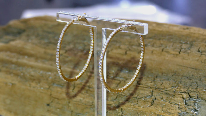 14k Yellow Gold 2.00ct Diamonds Round Medium Hoop Inside Out (1.50" Diameter) Earrings
