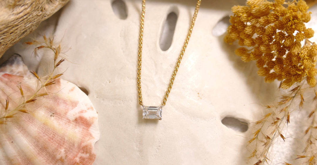 14k Yellow Gold Lab Grown Diamond 0.50ct Monte Luna - Emerlad Cut Necklace (Adjustable Chain)