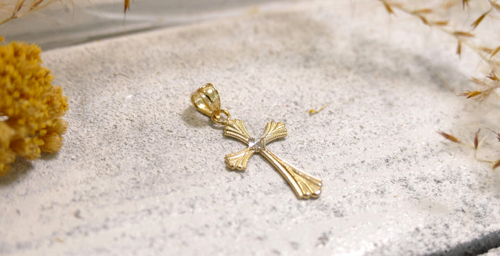 14k Two Tone Two Tone Cross Diamond Cut Pendant 4mm Bail (Chain not Included)
