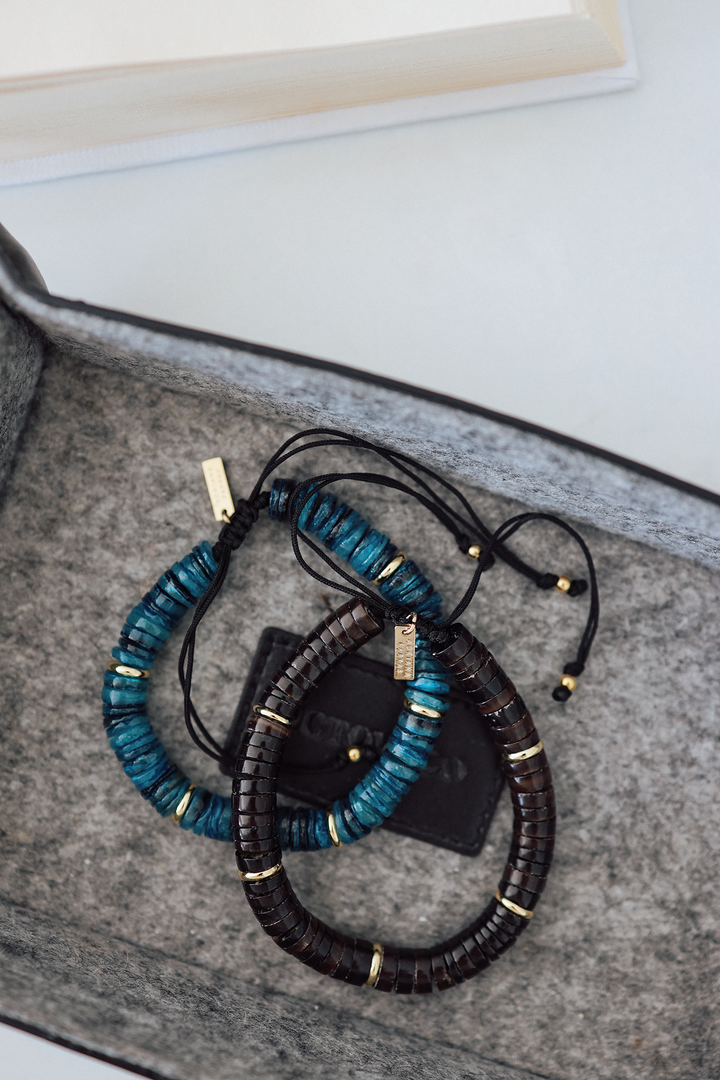 Adriana Pappas - - 14K Gold Filled - Men's - Black - Heishi Shells Cord Bracelet