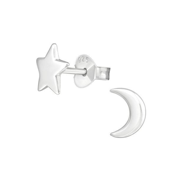 SS Moon and Star Stud Earrings