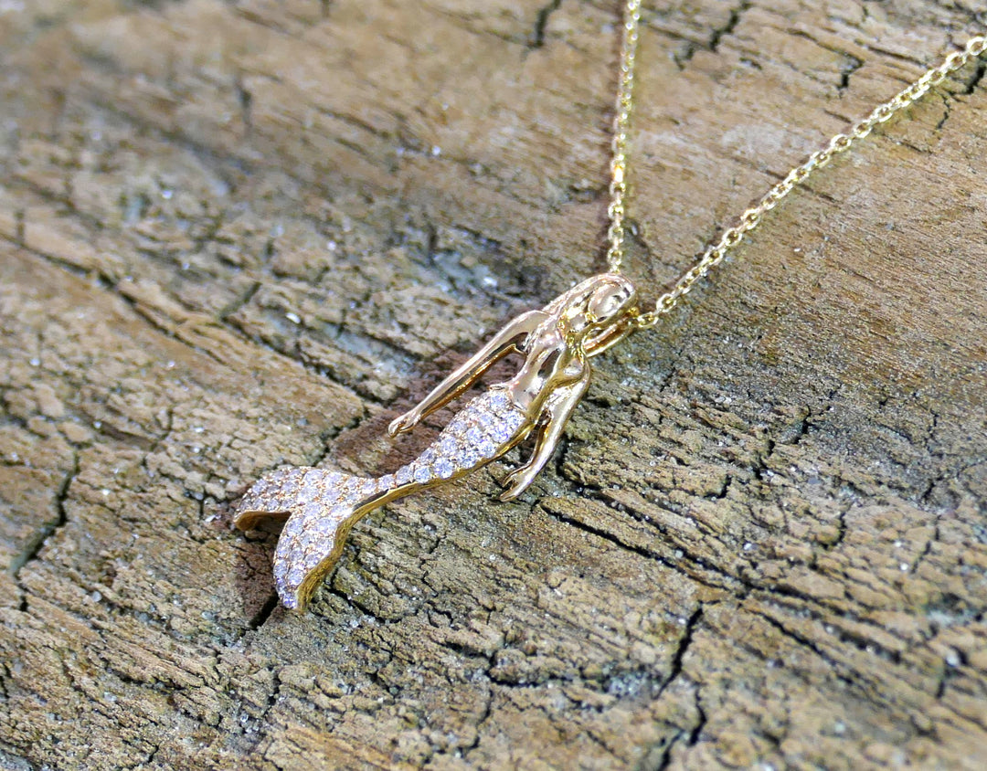 14k Yellow Gold 0.17ct. Natural Diamond 18" Mermaid Pendant