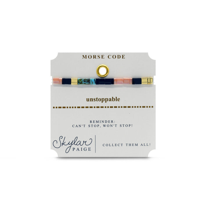 Stia Couture - - Gold "Unstoppable" Tila Bead Morse Code Stretch Bracelet