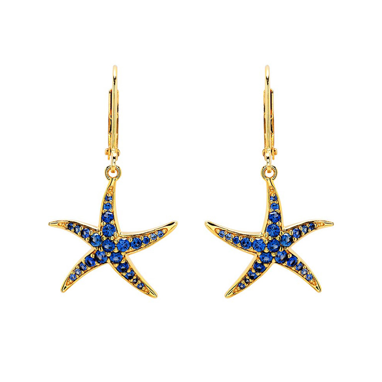 Ocean - Sterling Silver - Gold Vermeil Lab Grown Sapphire Dangle Starfish Earrings