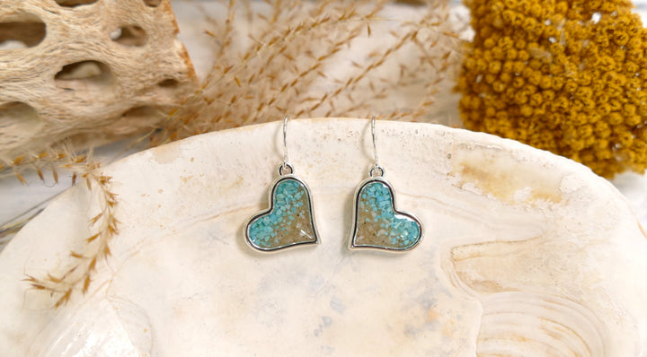 Dune - - Silver Plated "Explorer" Heart Turquoise Gradient Ocean City Beach Sand Drop Earrings