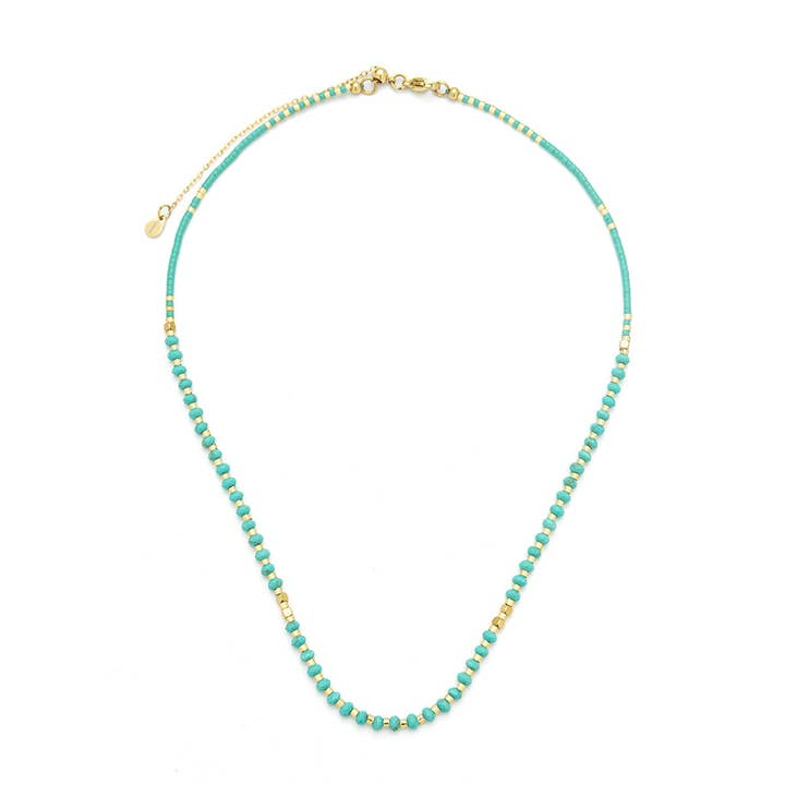 Kamaria - Stainless Steel - Gold Lumira Mini Gemstone with Miyuki Beads 3mm Turquoise Bracelet 15-18"