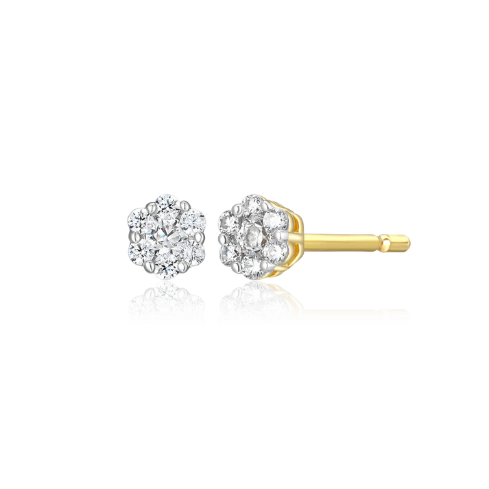 Monte Luna - Sterling Silver - Gold Plated Flower Cluster Lab Grown Diamond Stud Earrings