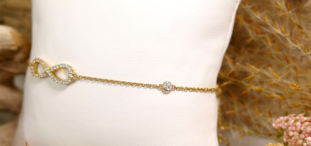 14k Yellow Gold Infinity .28ct Diamond Chain Bracelet