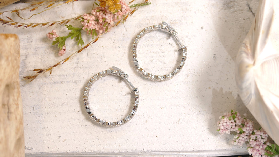 14k White Gold 3.5ct Diamonds Small Hoop Inside Out Earrings
