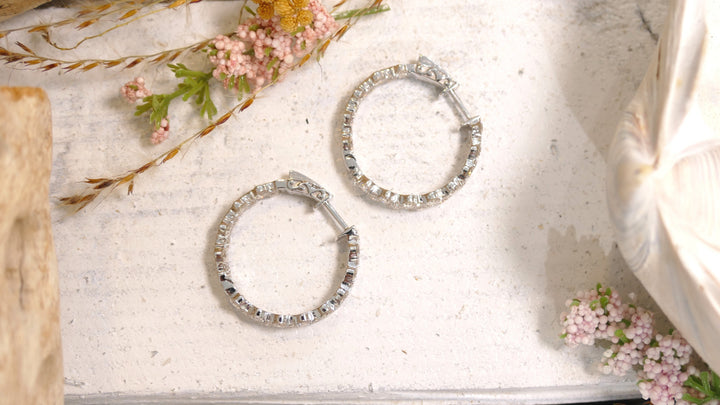 14k White Gold 3.5ct Diamonds Small Hoop Inside Out Earrings