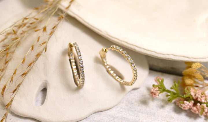 14k Yellow Gold 1.00ct Diamonds Hoop In & Out Earrings