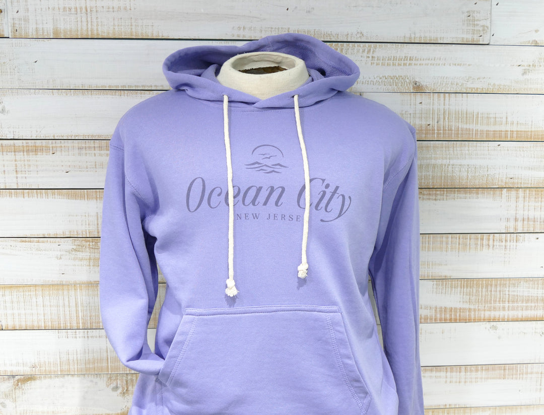 Ocean City Classics - Long Sleeve Hooded Front Pocket Sweatshirt - Periwinkle Purple