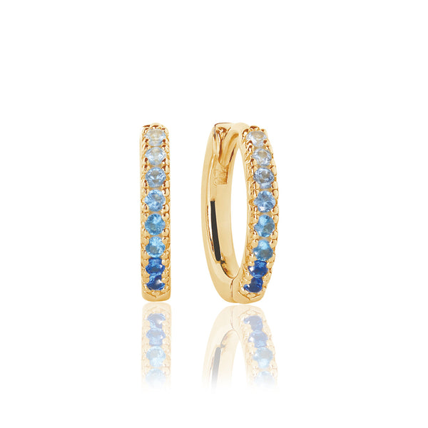 Sif Jakobs - Sterling Silver - 18K Gold Plated "Ellera Medio" Blue Gradient Cubic Zirconia Hoop Earrings