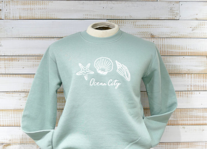 Ocean City Classics - Long Sleeve Sea Shells Sweatshirt - Sage Green