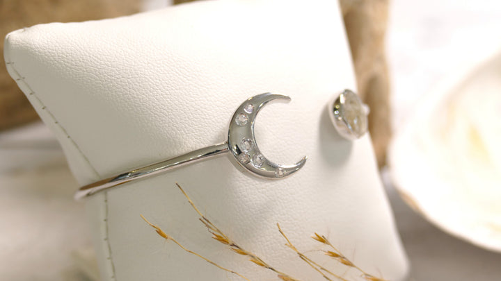 Dune - Sterling Silver - Crescent Moon Crystal Ocean City Beach Sand Cuff Bracelet