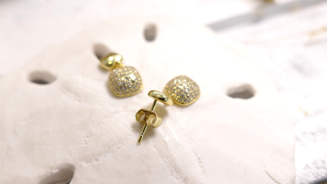 Sterling Silver - 14K Gold Plated Double Square - Stud Cubic Zirconia Drop Earrings