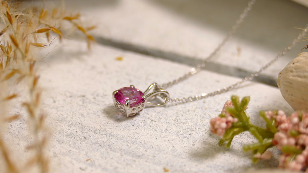 14k White Gold Pink Zircon Round Pendant